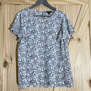 Banana Republic White & Black Flutter-Sleeve Blouse